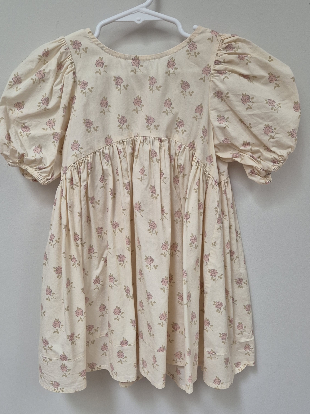 Noralee Cream With Pink Rose Floral Puff-Sleeve Dress sz 4
